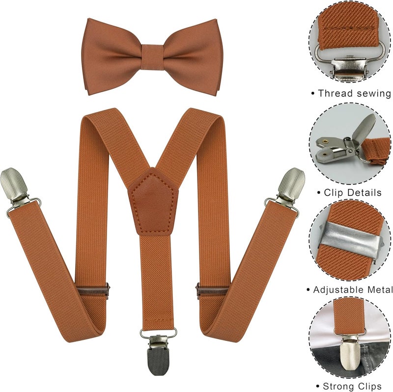 BEWDIO Adjustable Baby Boy Suspenders and Bow Tie, Pre-tied Kids Bowtie and Elastic Suspenders with 4 Strong Metal Clips - Image 2